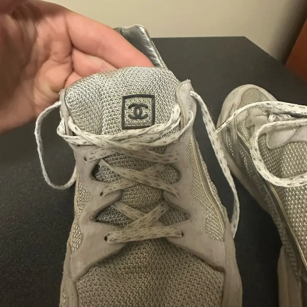 Chanel Training Sneakers Size 37.5 Mesh Shoes Gray Logo Y2K Luxury Designer